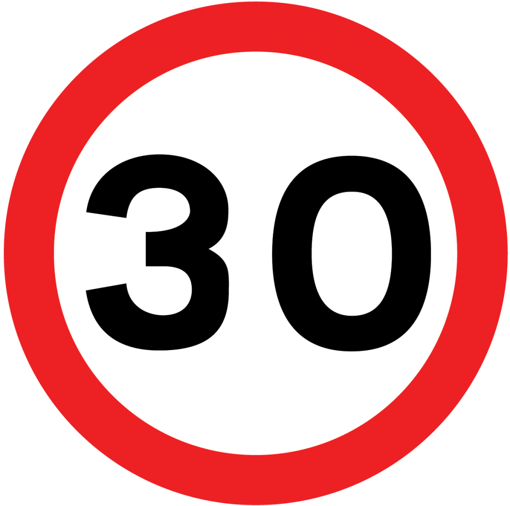 Maximum speed limit sign (30 mph) - Theory Test