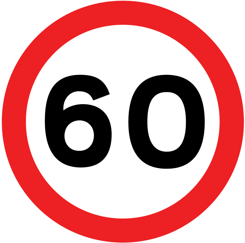 Maximum speed limit sign (60 mph) - Theory Test