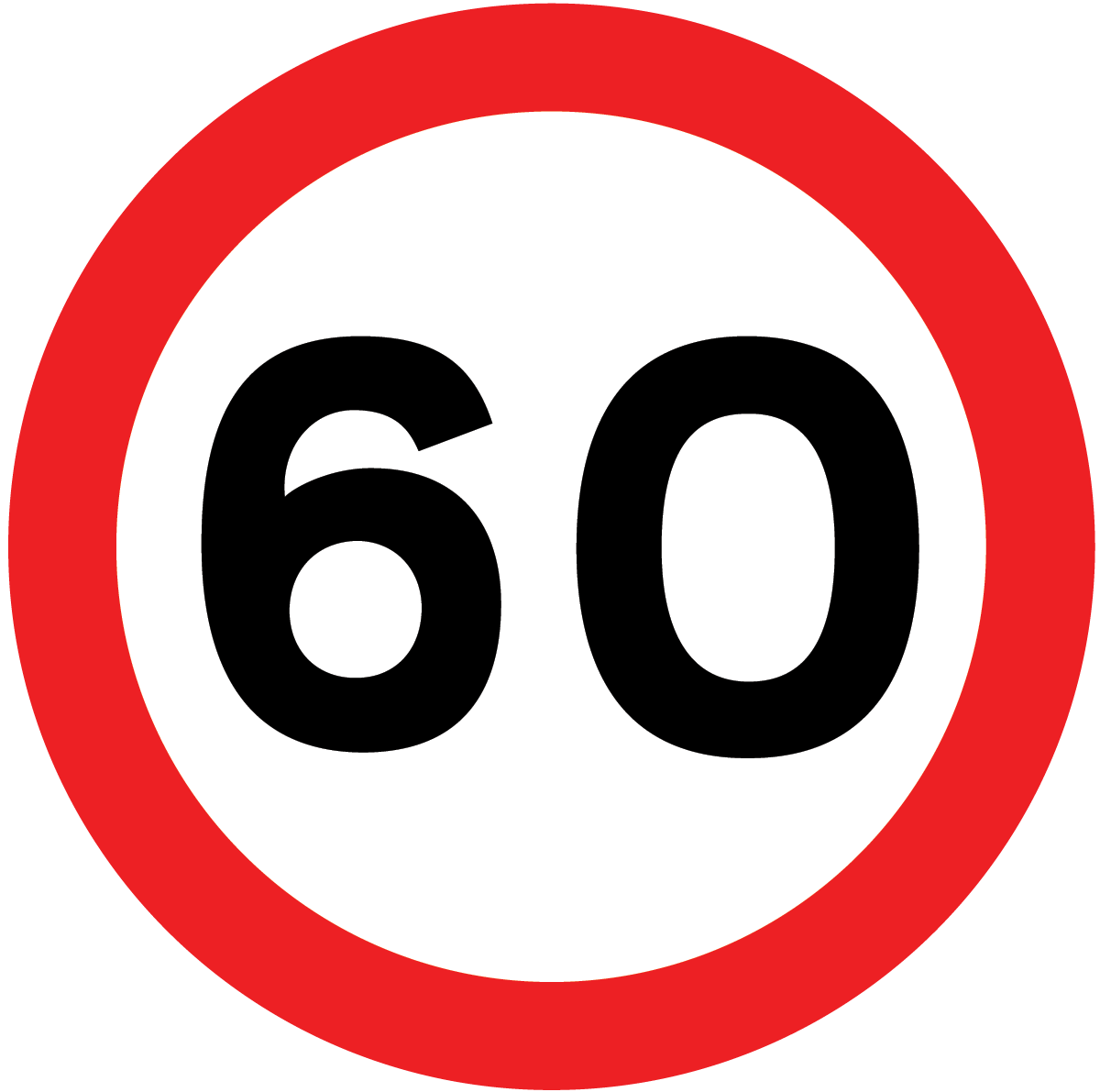 Maximum speed limit sign (60 mph) - Theory Test